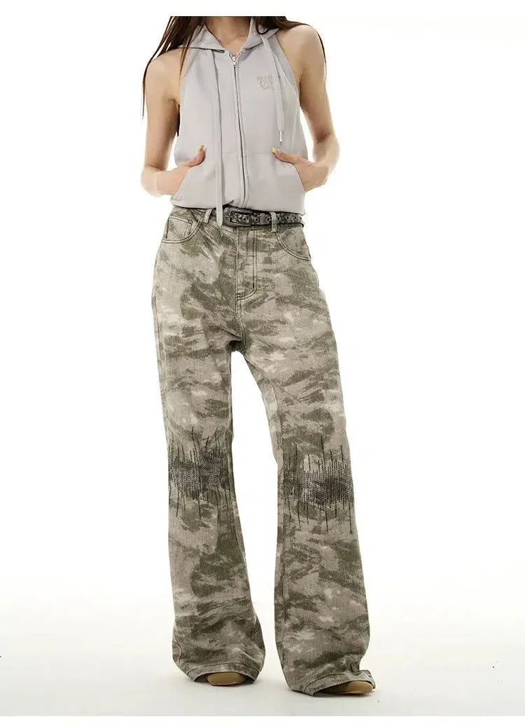 Faded Camo Flared Jeans