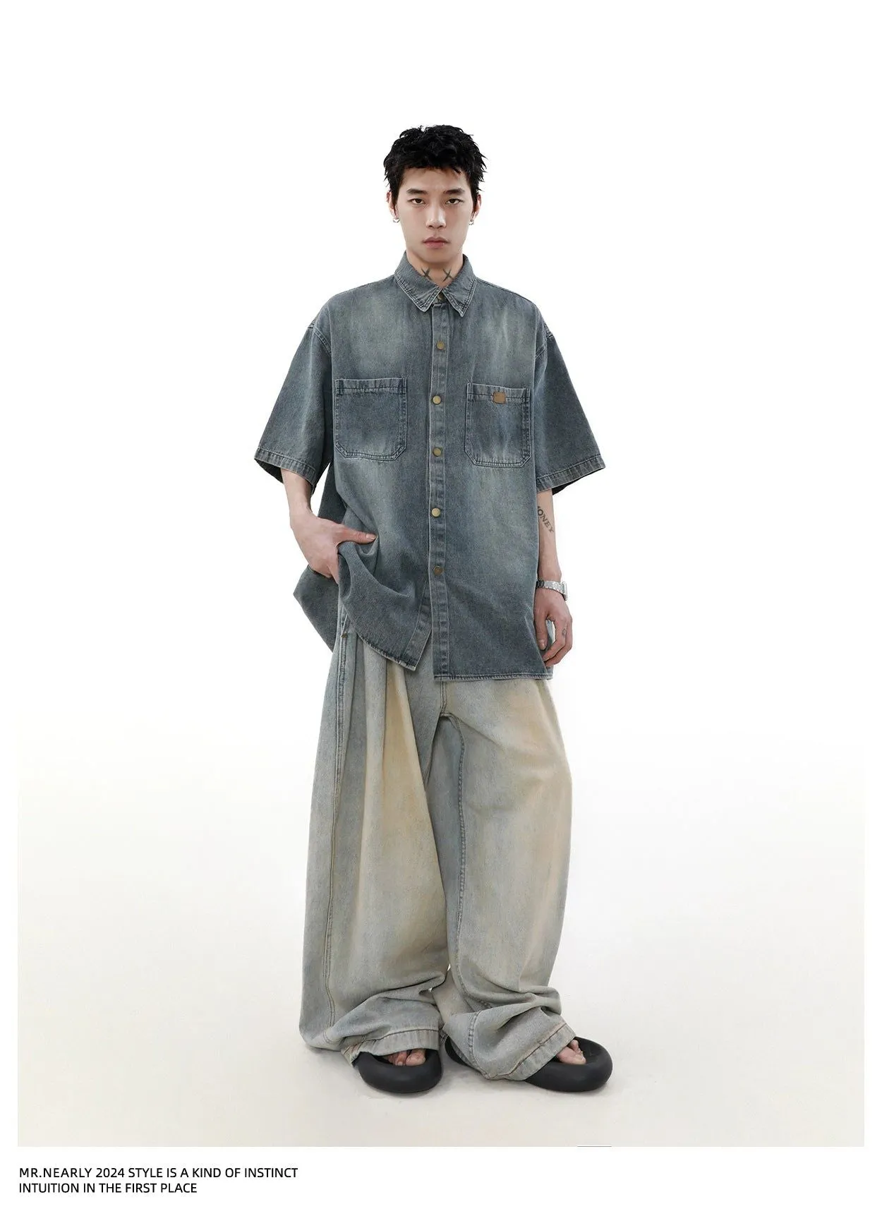 Faded Effect Front Pocket Denim Shirt