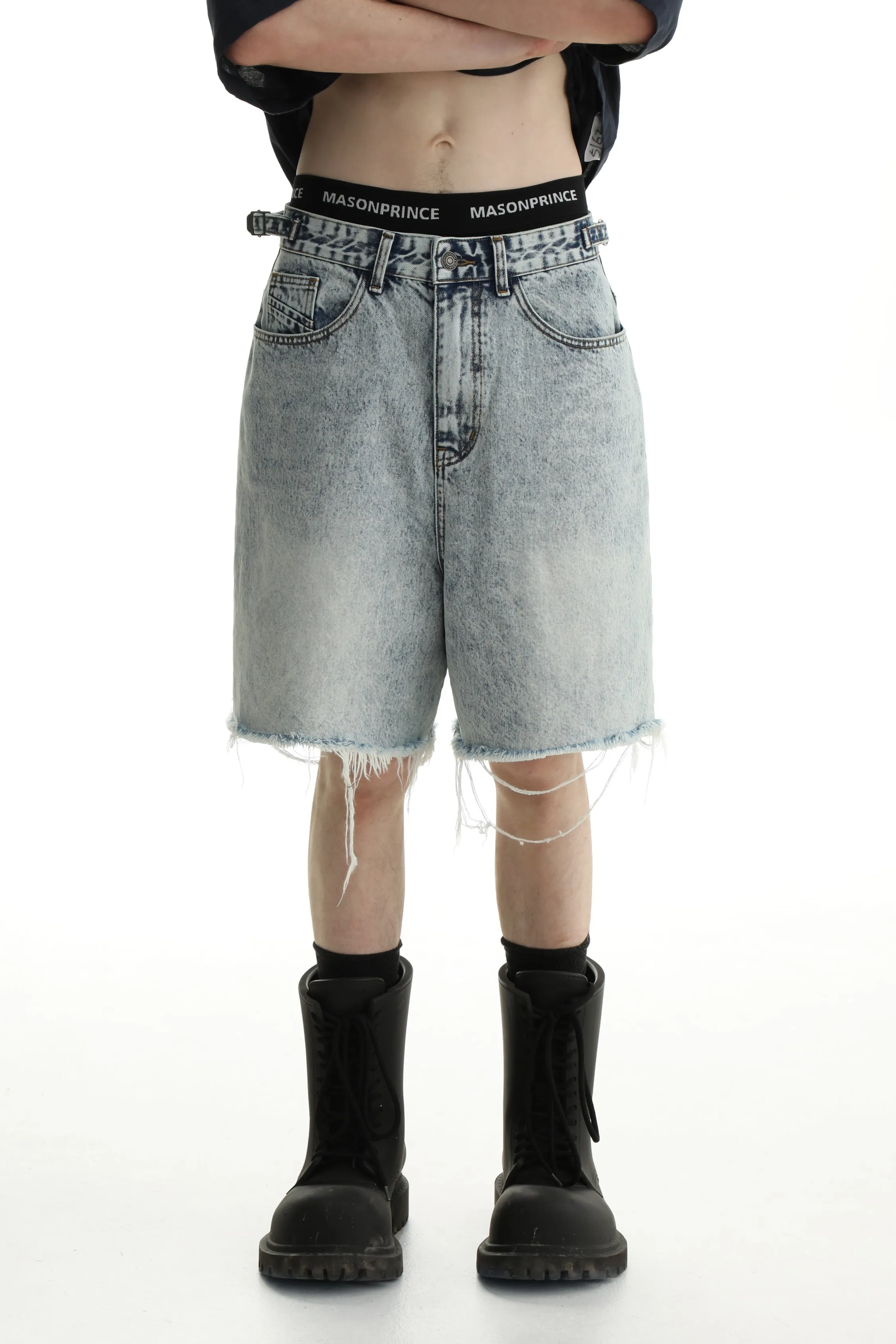 Faded Raw Edge Denim Shorts & Jeans Set