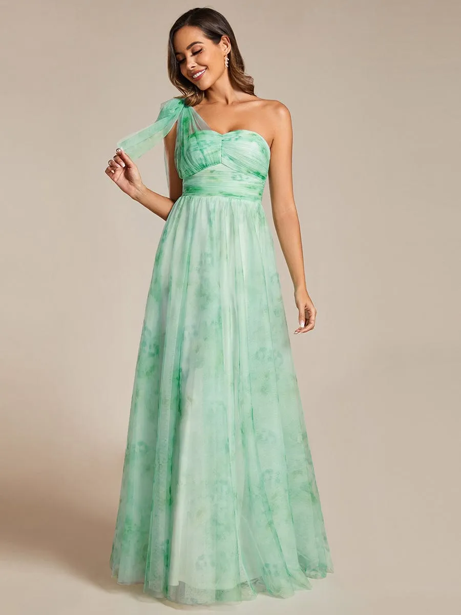 Floral Printed Empire Waist Strapless Formal Evening Dress with A-line