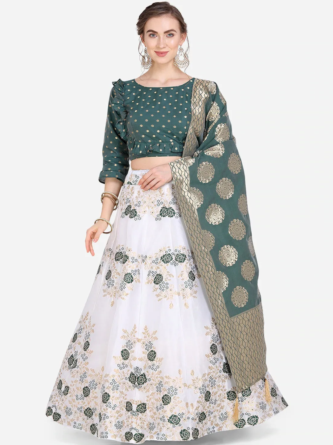 Green Printed Lehenga Set