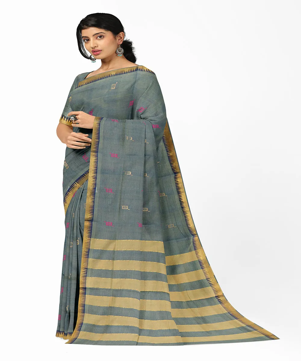 Grey plain butta handwoven cotton rajahmundry saree