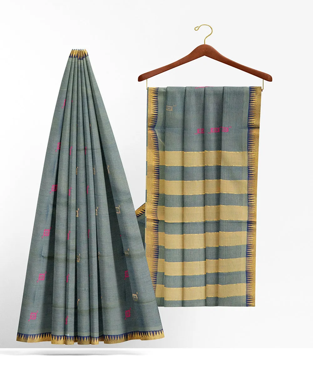 Grey plain butta handwoven cotton rajahmundry saree