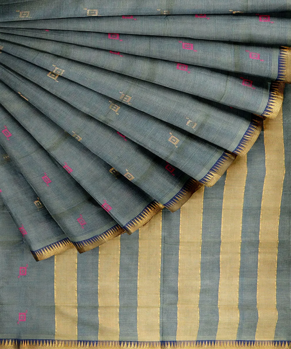 Grey plain butta handwoven cotton rajahmundry saree