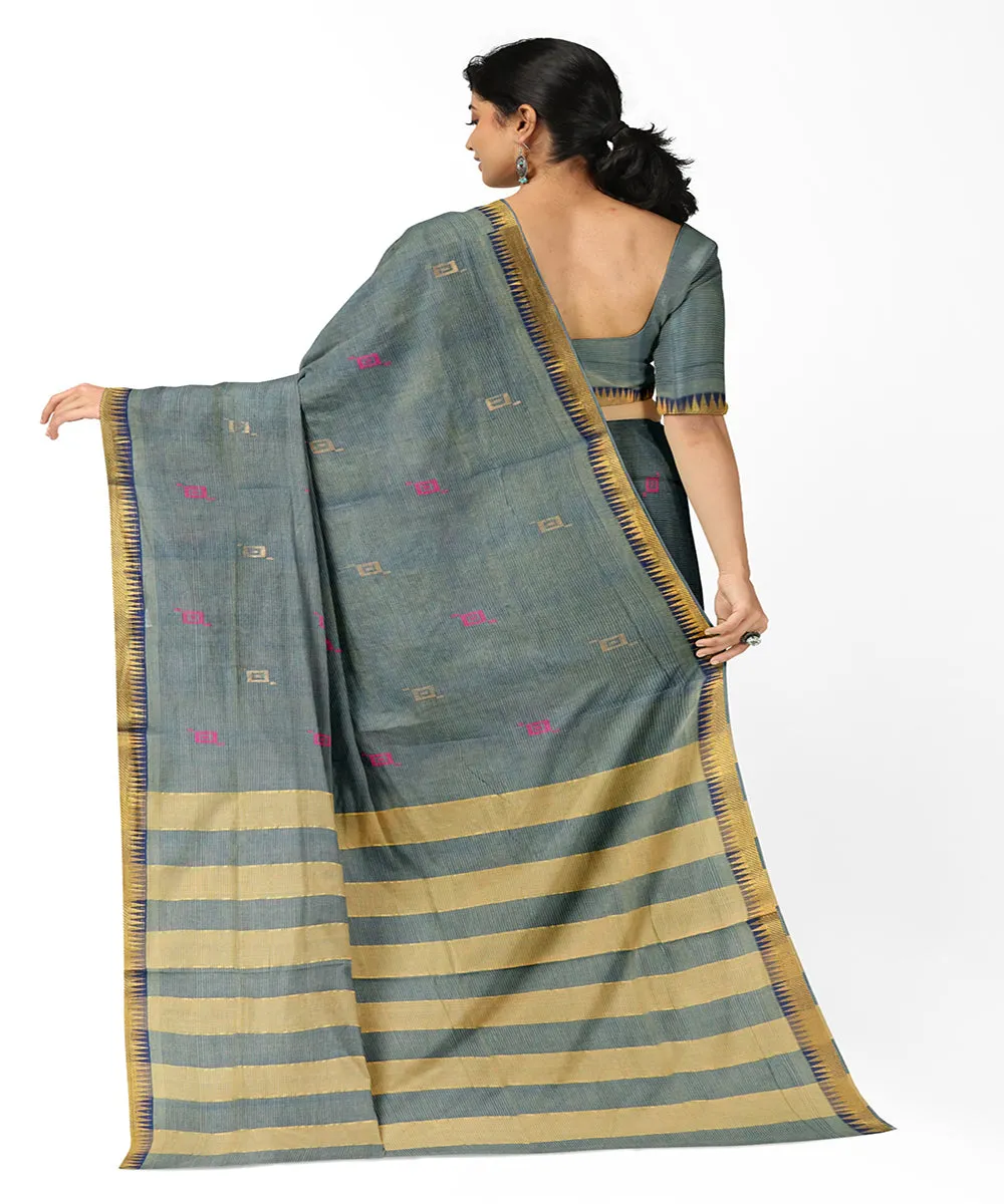 Grey plain butta handwoven cotton rajahmundry saree