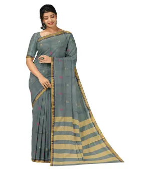 Grey plain butta handwoven cotton rajahmundry saree