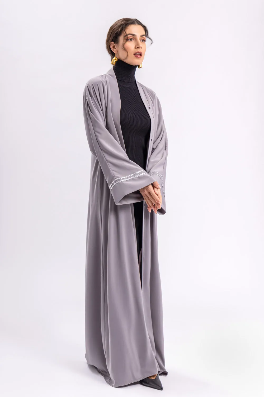 Grey Plain Open Abaya