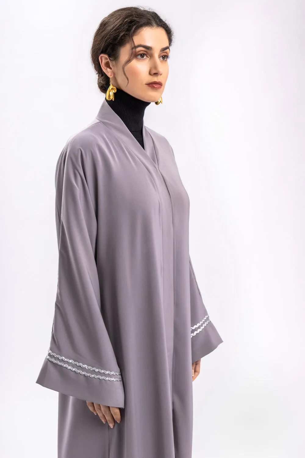 Grey Plain Open Abaya