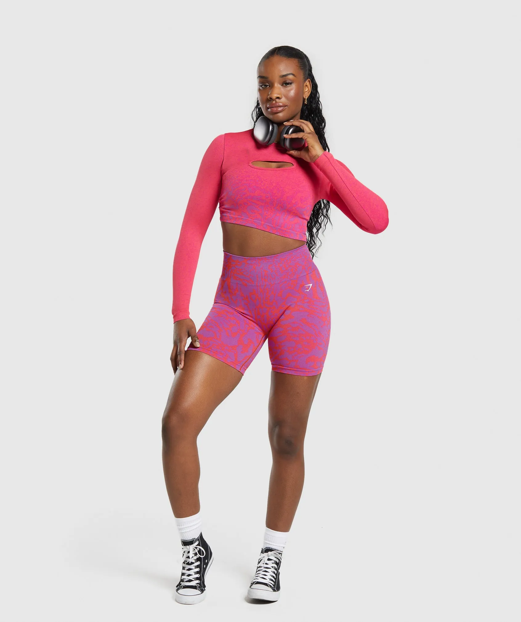 Gymshark Adapt Safari Seamless Faded Long Sleeve Top - Shelly Pink/Fly Coral