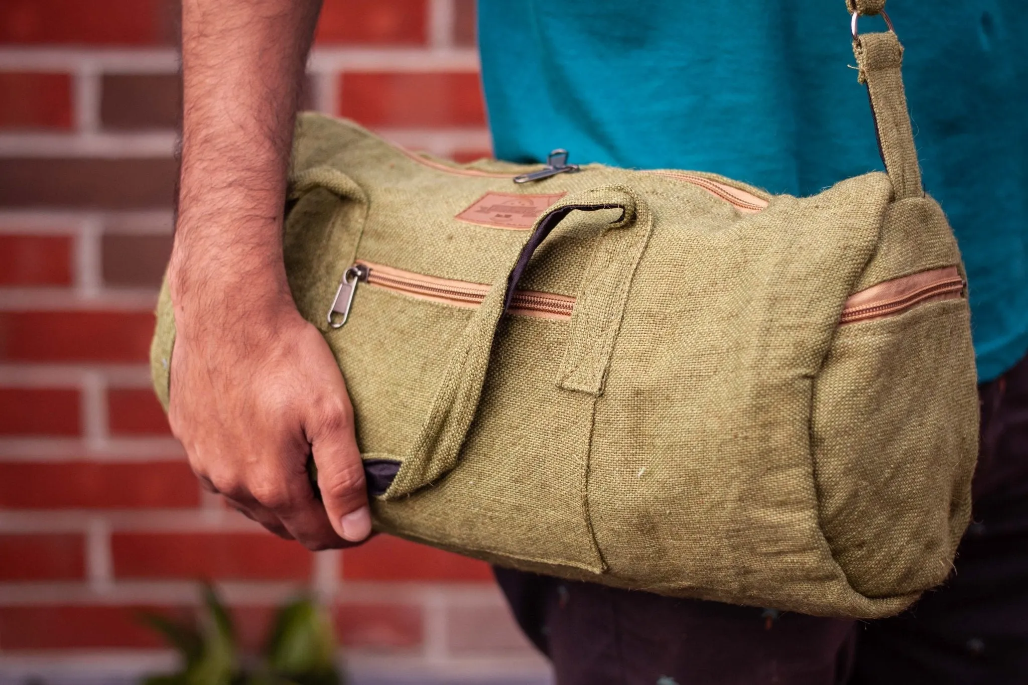 Handmade Hemp Sustainable Duffel Bag || Green