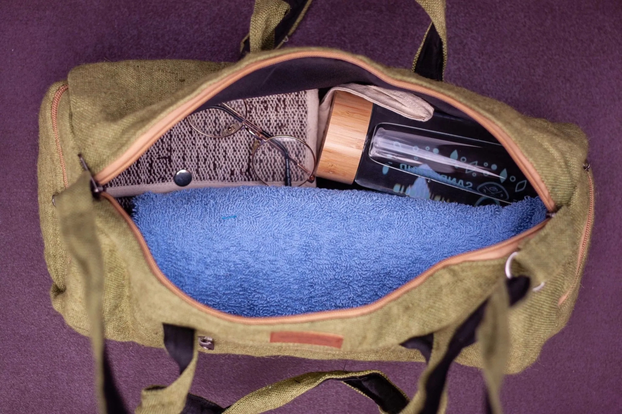 Handmade Hemp Sustainable Duffel Bag || Green