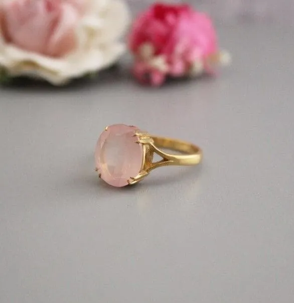 Handmade Rose Quartz 925 Sterling Silver Ring