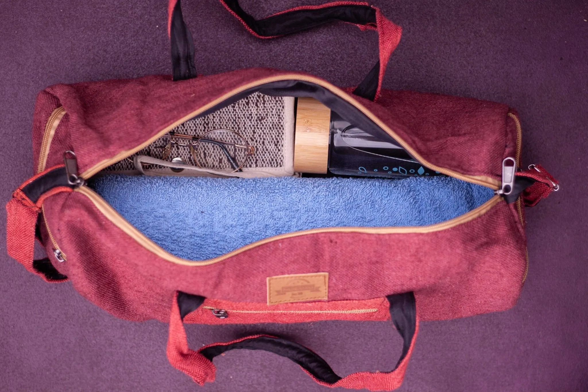 Handmade Sustainable Hemp Duffel Bag || Burgundy