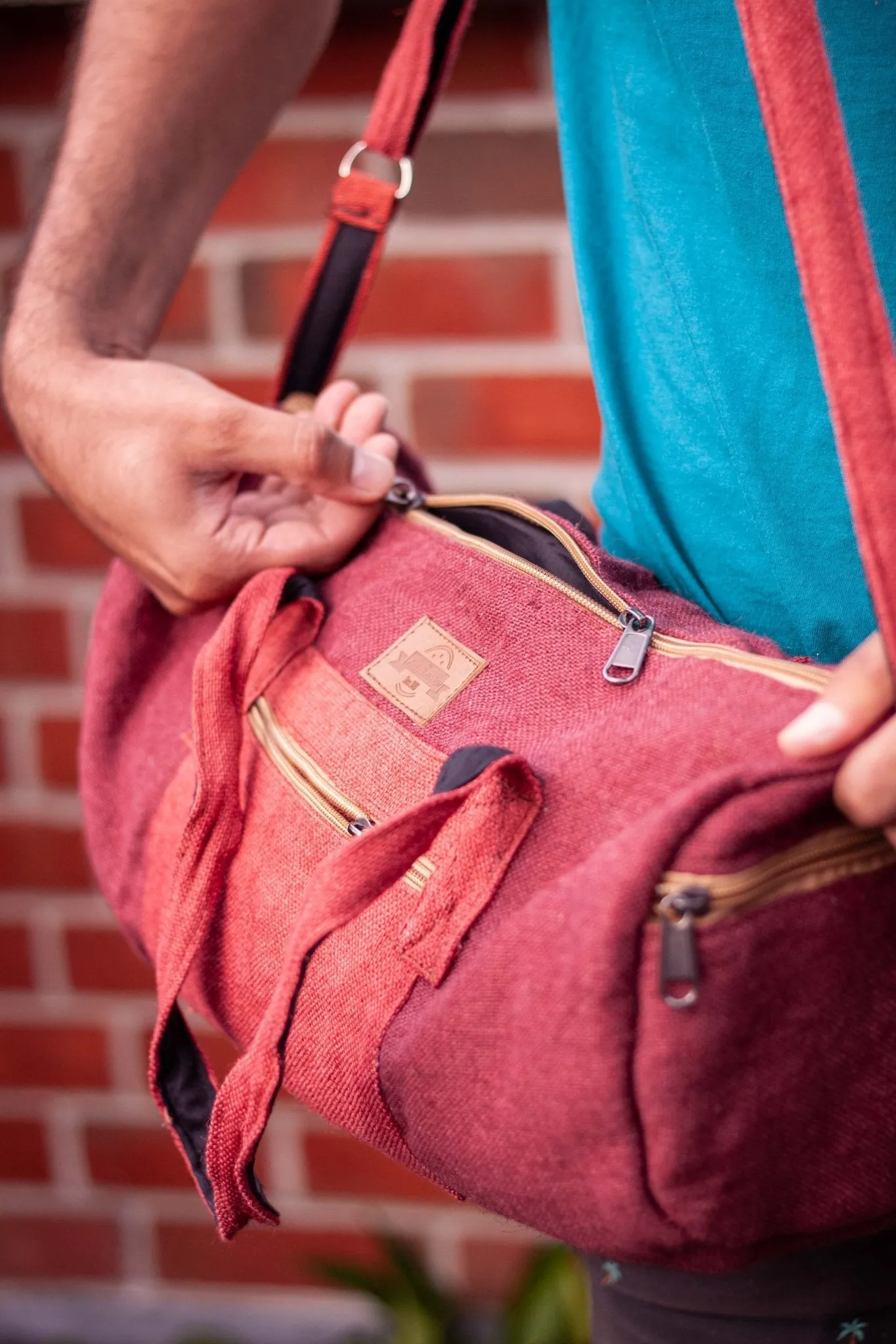 Handmade Sustainable Hemp Duffel Bag || Burgundy