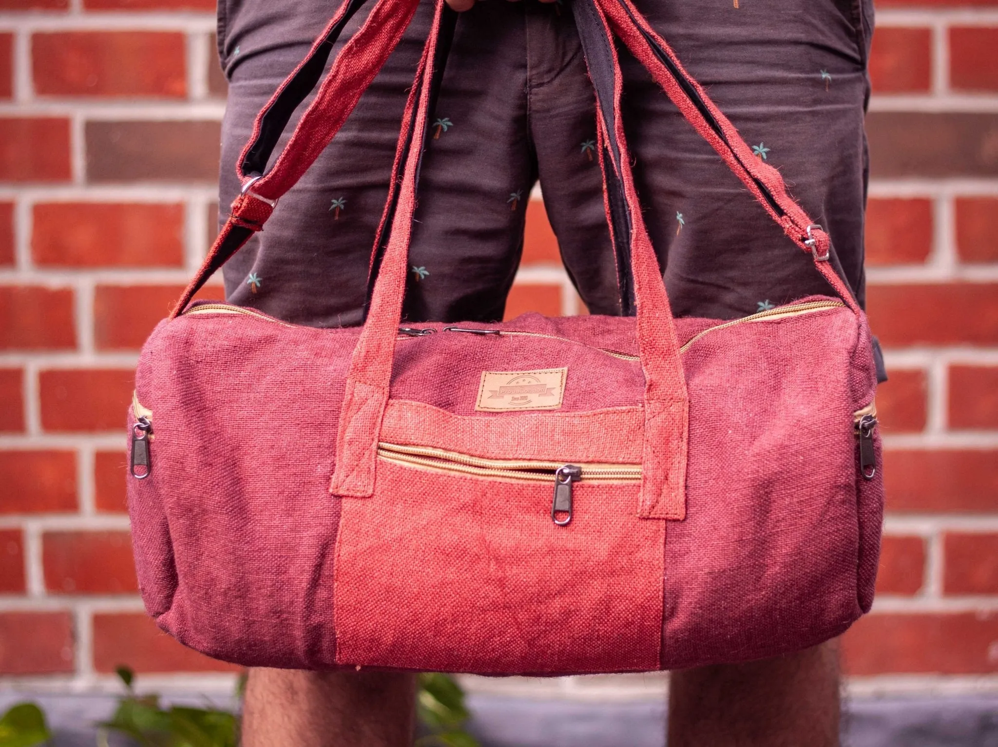 Handmade Sustainable Hemp Duffel Bag || Burgundy