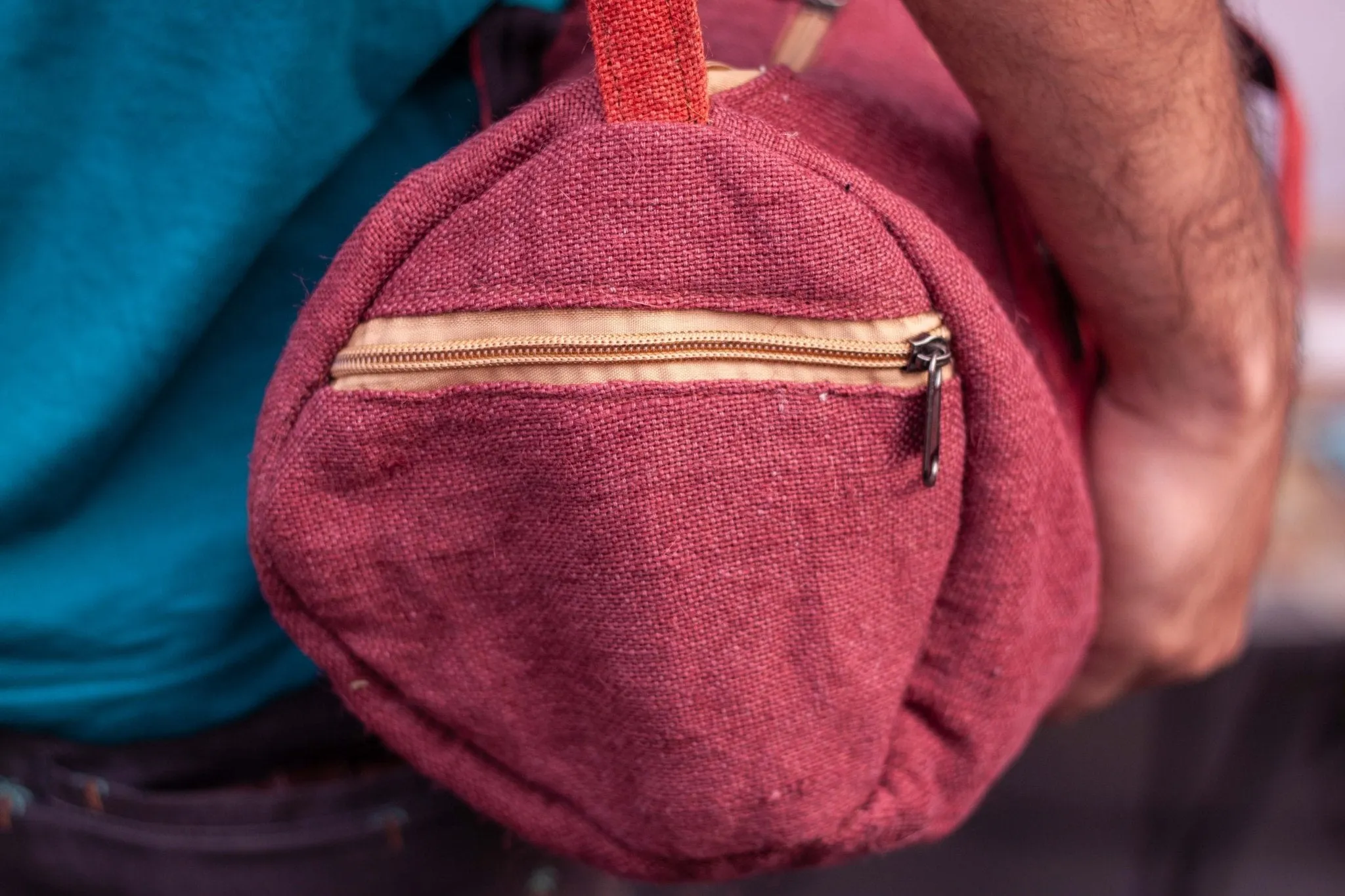 Handmade Sustainable Hemp Duffel Bag || Burgundy