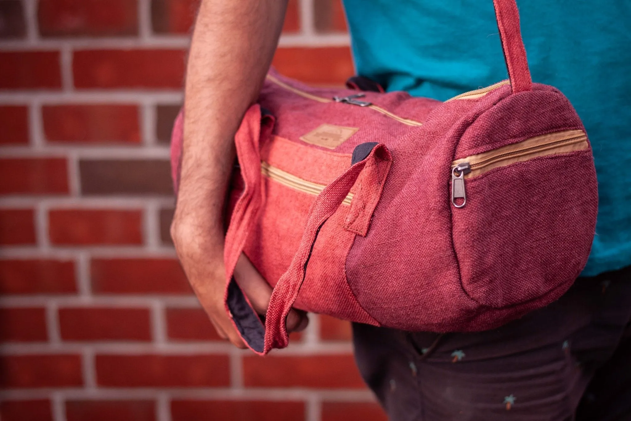 Handmade Sustainable Hemp Duffel Bag || Burgundy