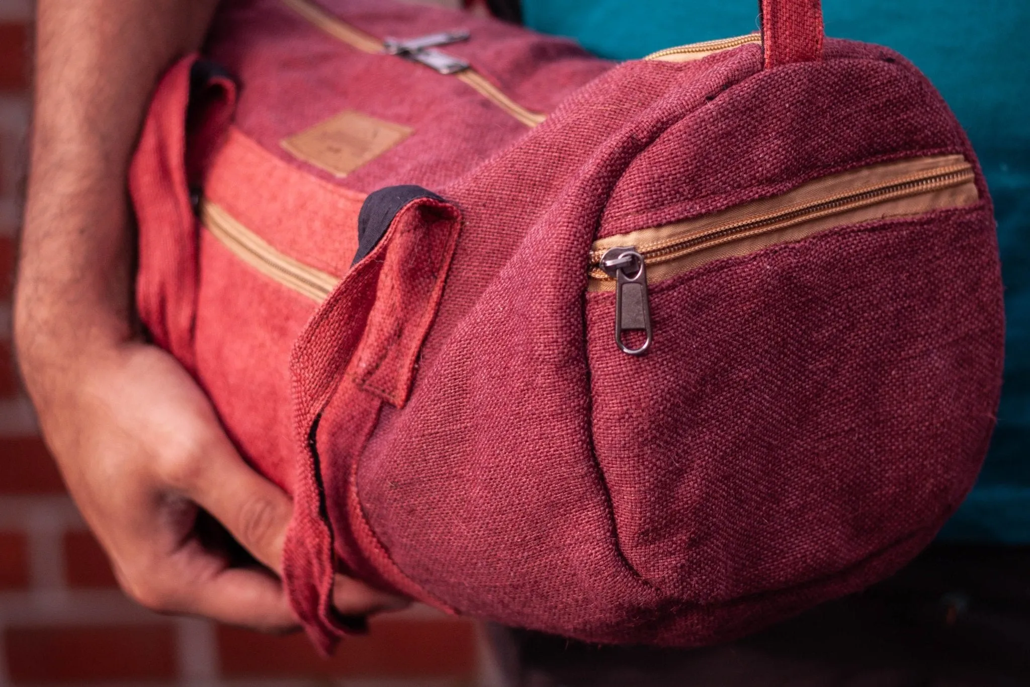 Handmade Sustainable Hemp Duffel Bag || Burgundy