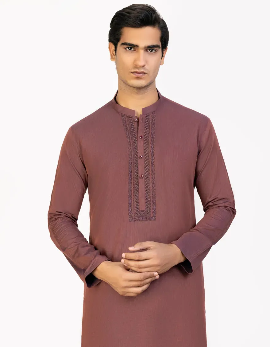 J. Mens Maroon Cotton Formal 2-Piece Kurta   Trouser