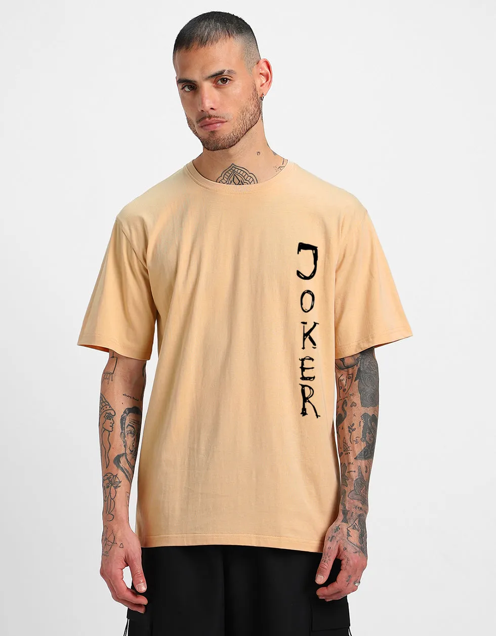 JOKER Printed Beige Oversized Back Puff Printed Tshirt