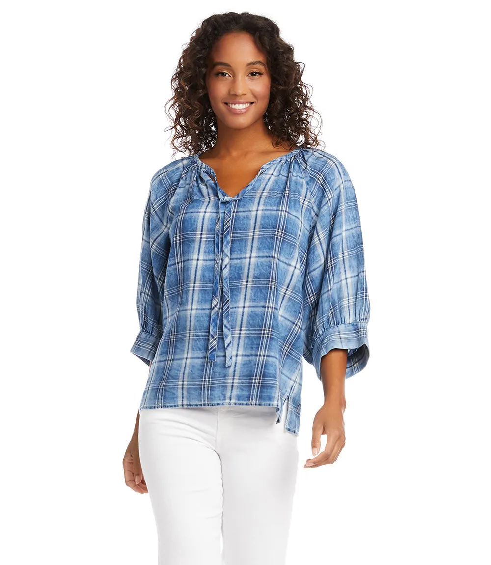 Karen Kane Blouson Sleeve Top in Plaid