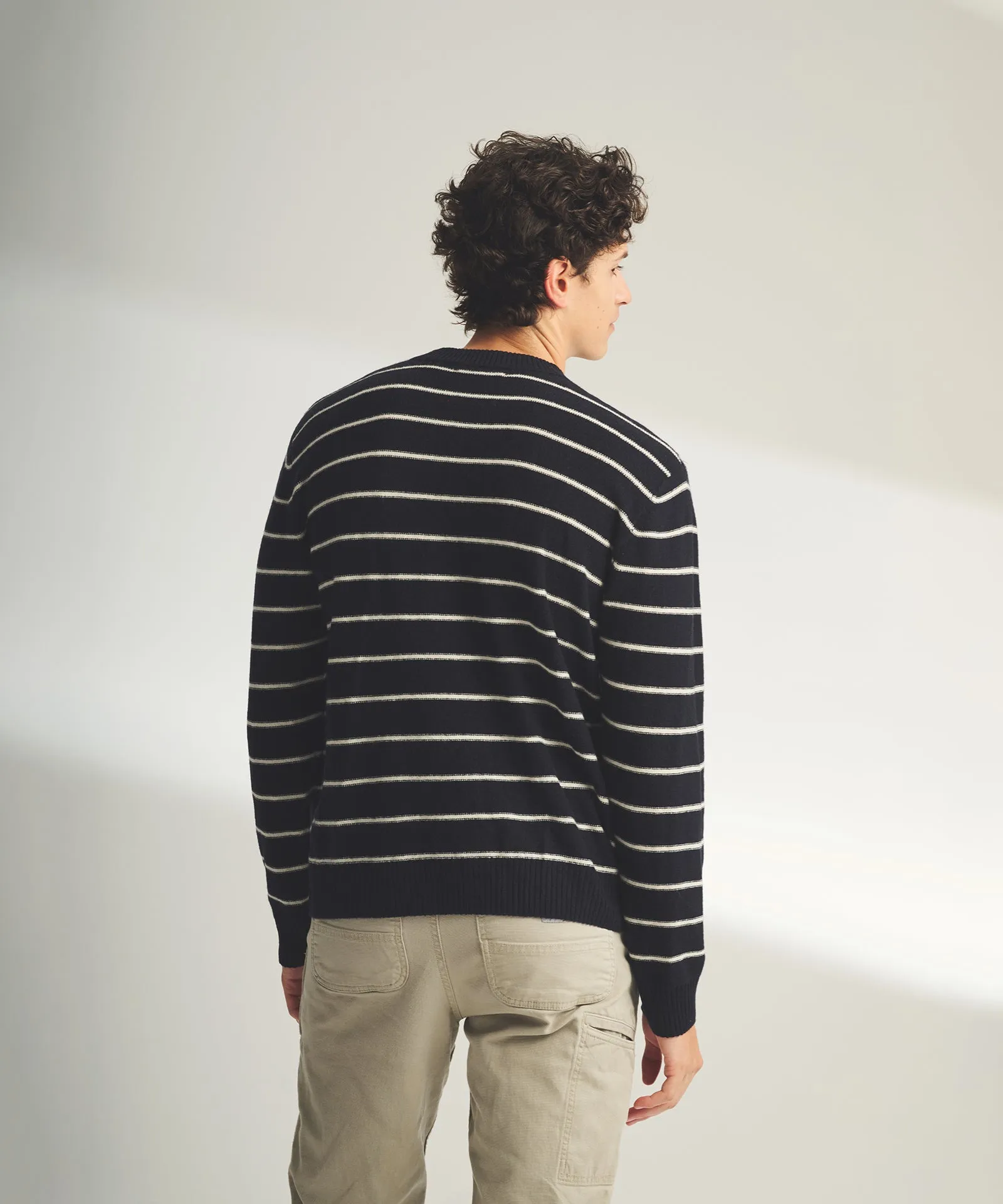 Lightweight Reversible Cashmere Striped Crewneck Sweater