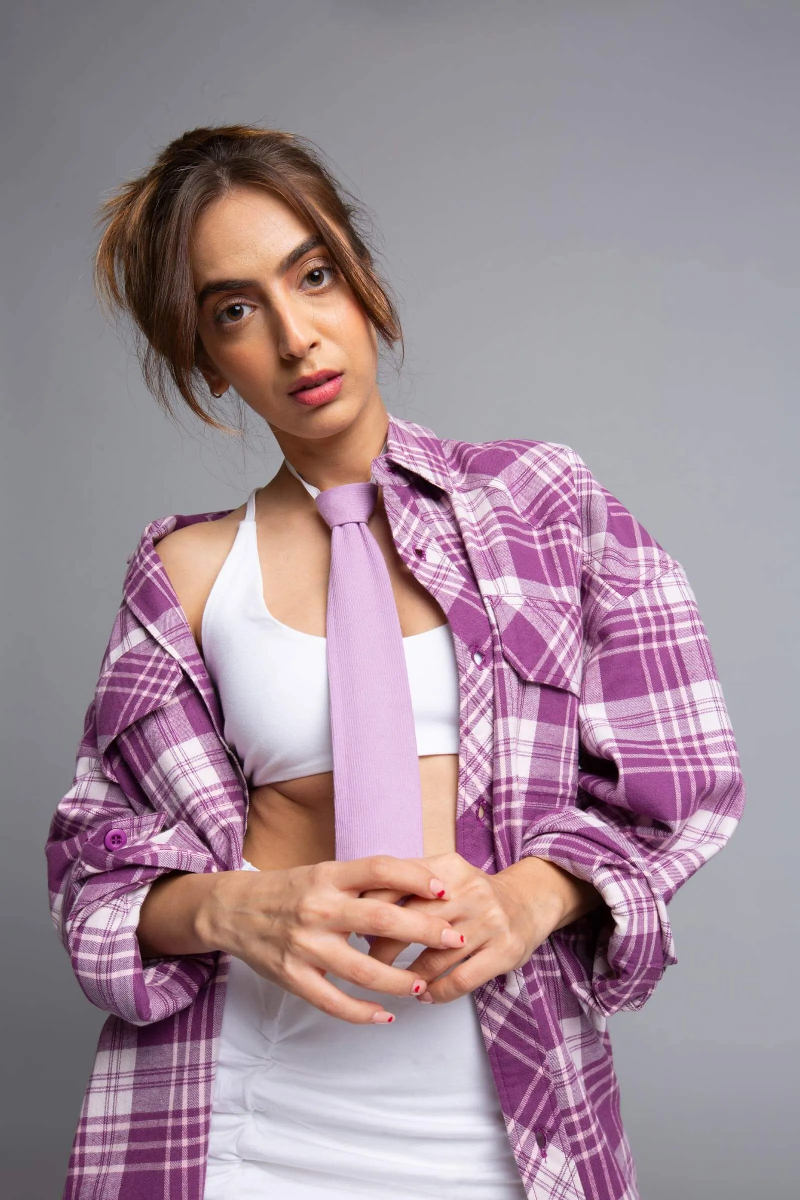 Lilac Plaid Flannel Oversized Shirt