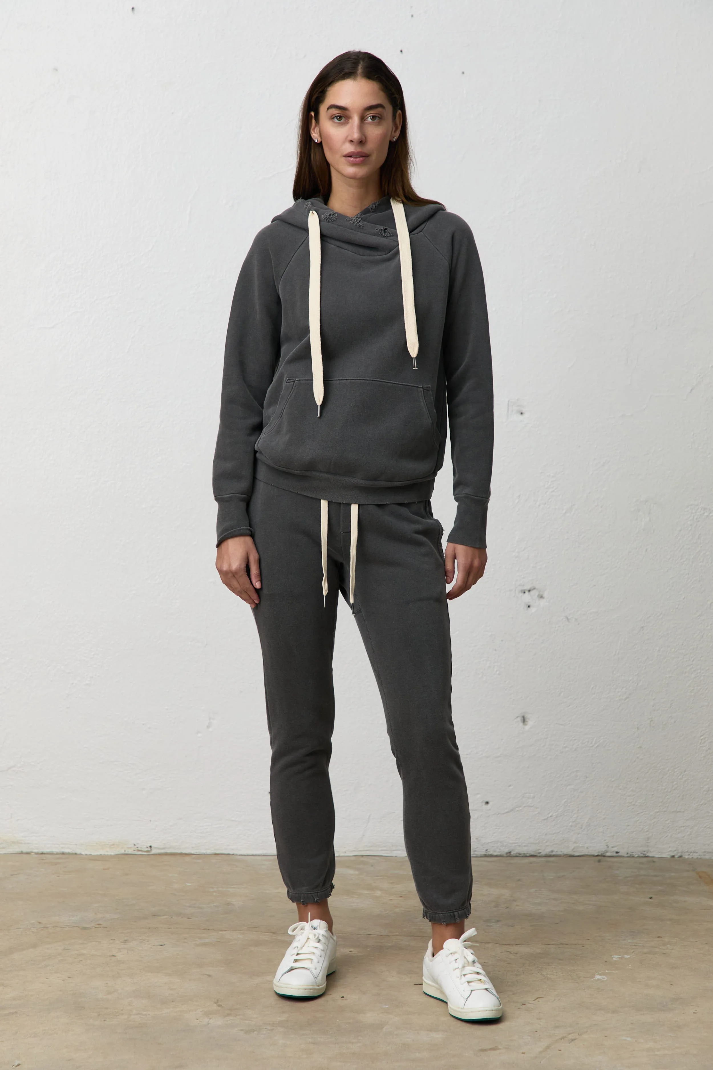 LISSE Aged Fitted Pullover Hoodie in Faded Black