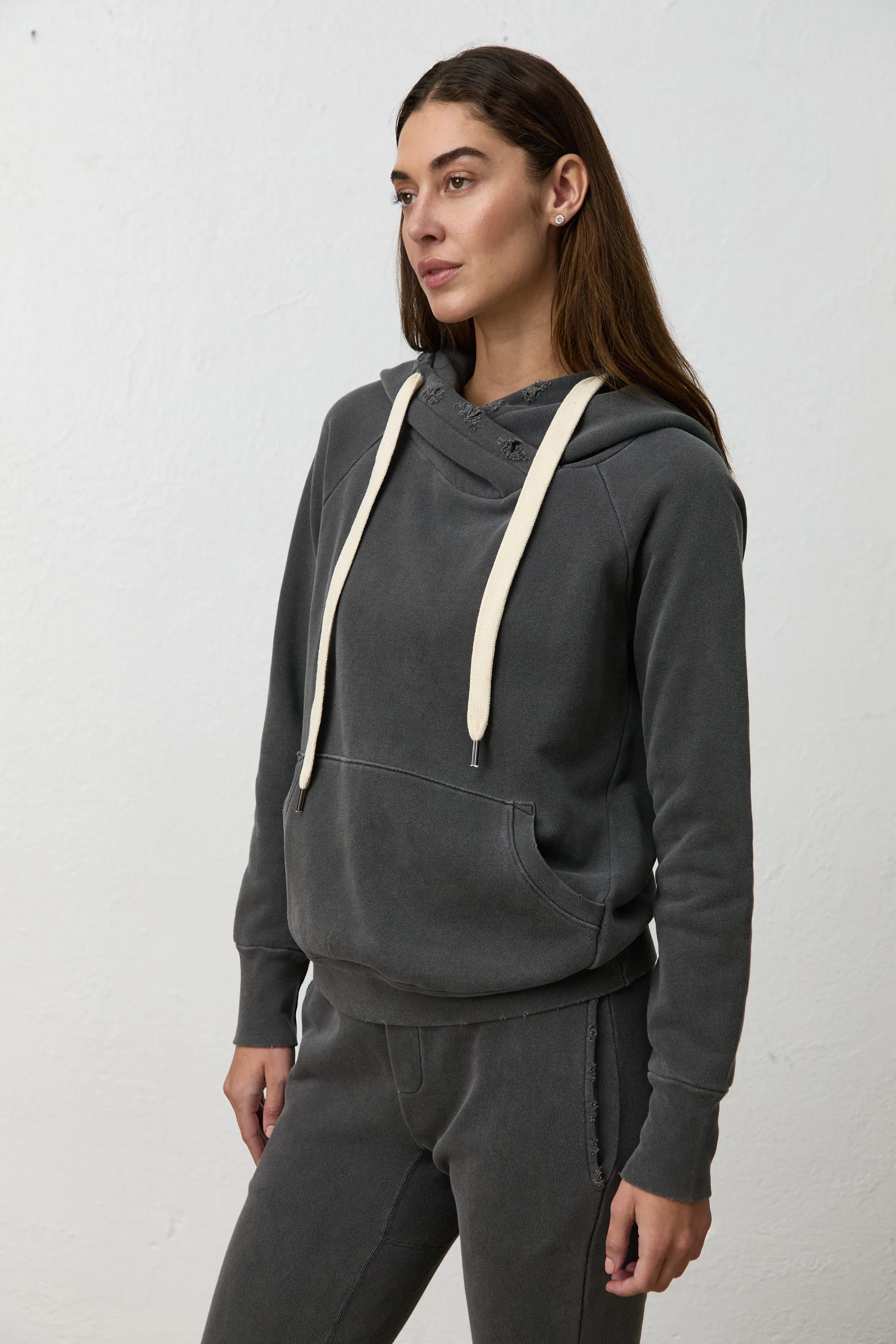 LISSE Aged Fitted Pullover Hoodie in Faded Black