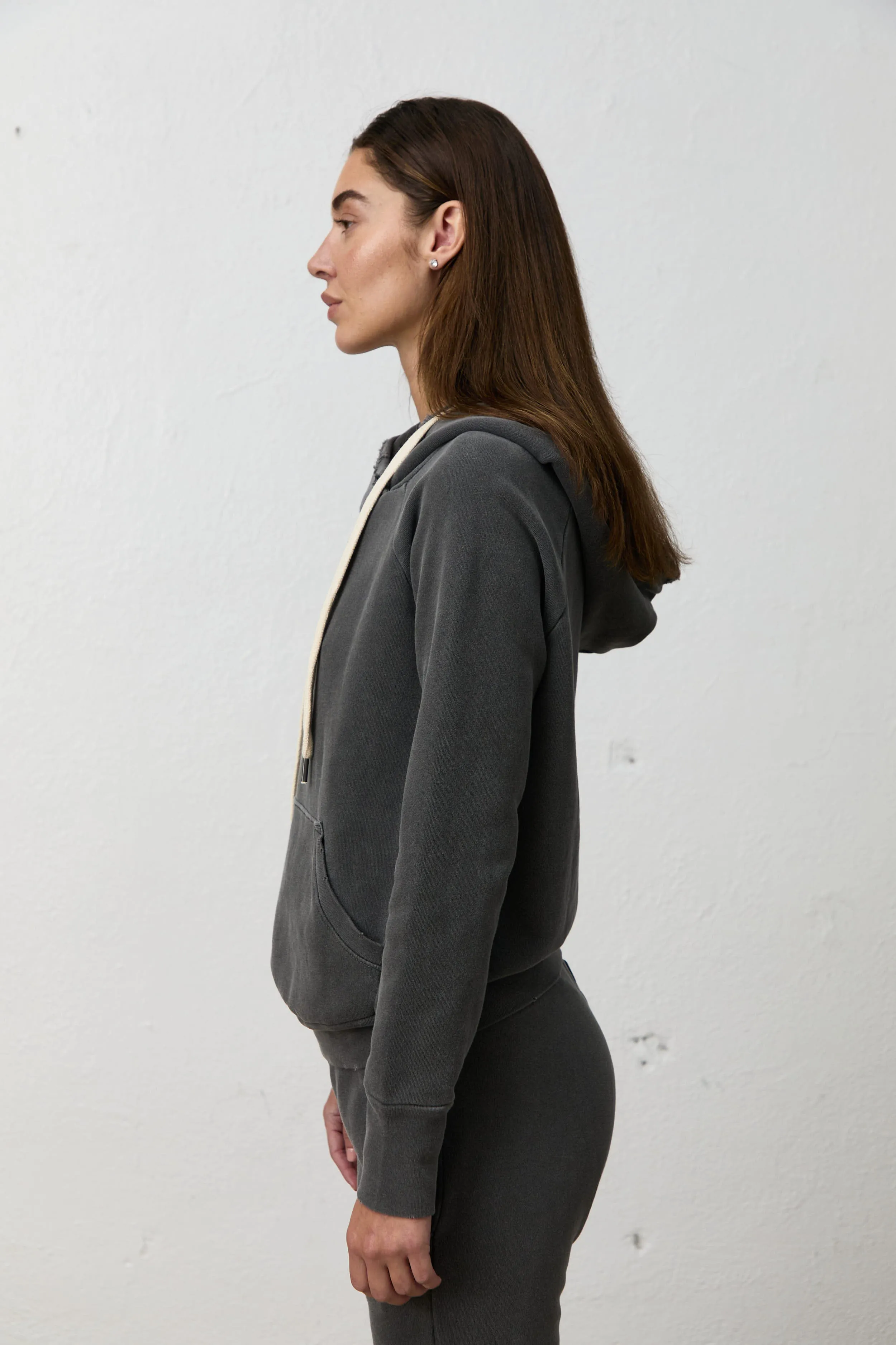 LISSE Aged Fitted Pullover Hoodie in Faded Black