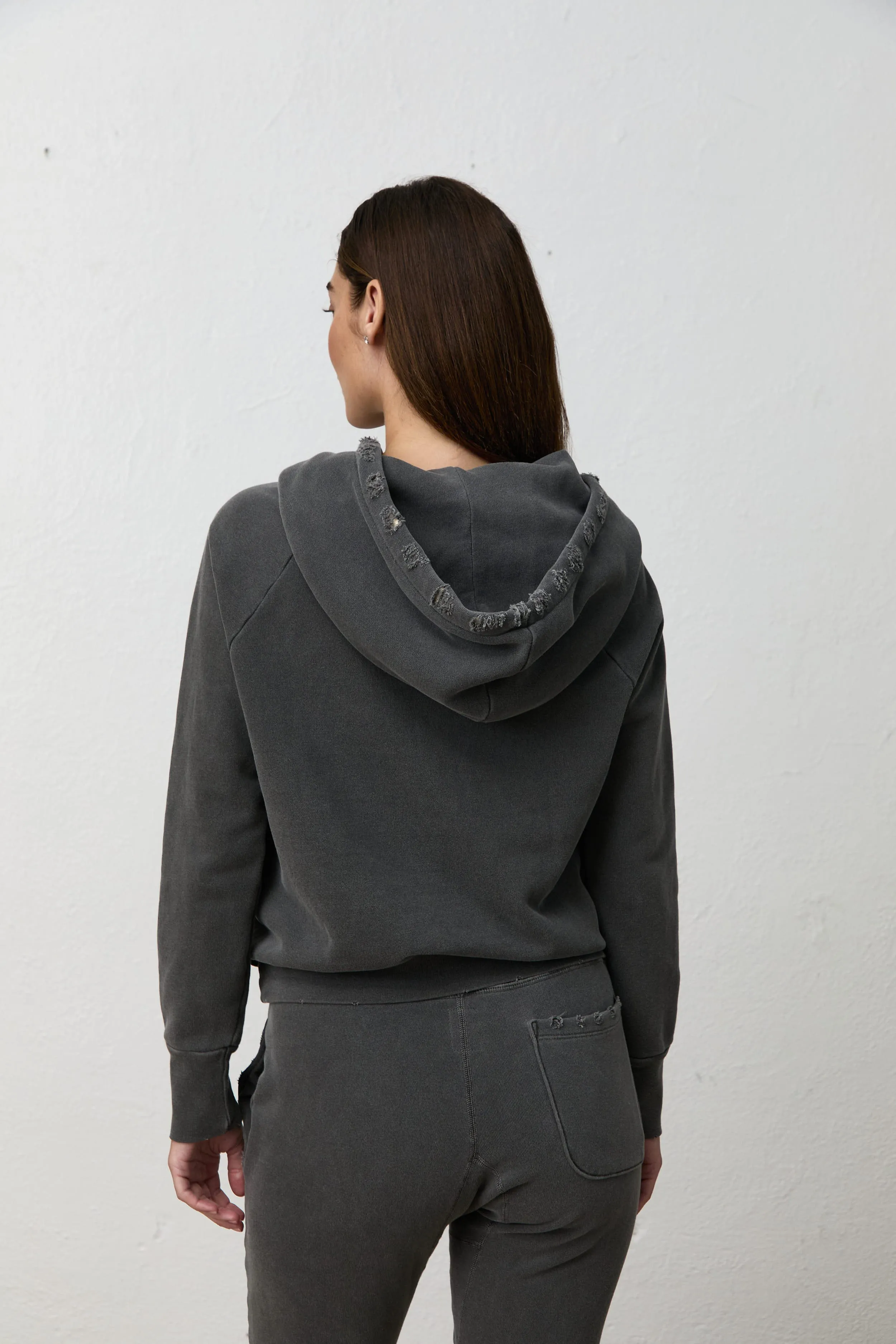 LISSE Aged Fitted Pullover Hoodie in Faded Black