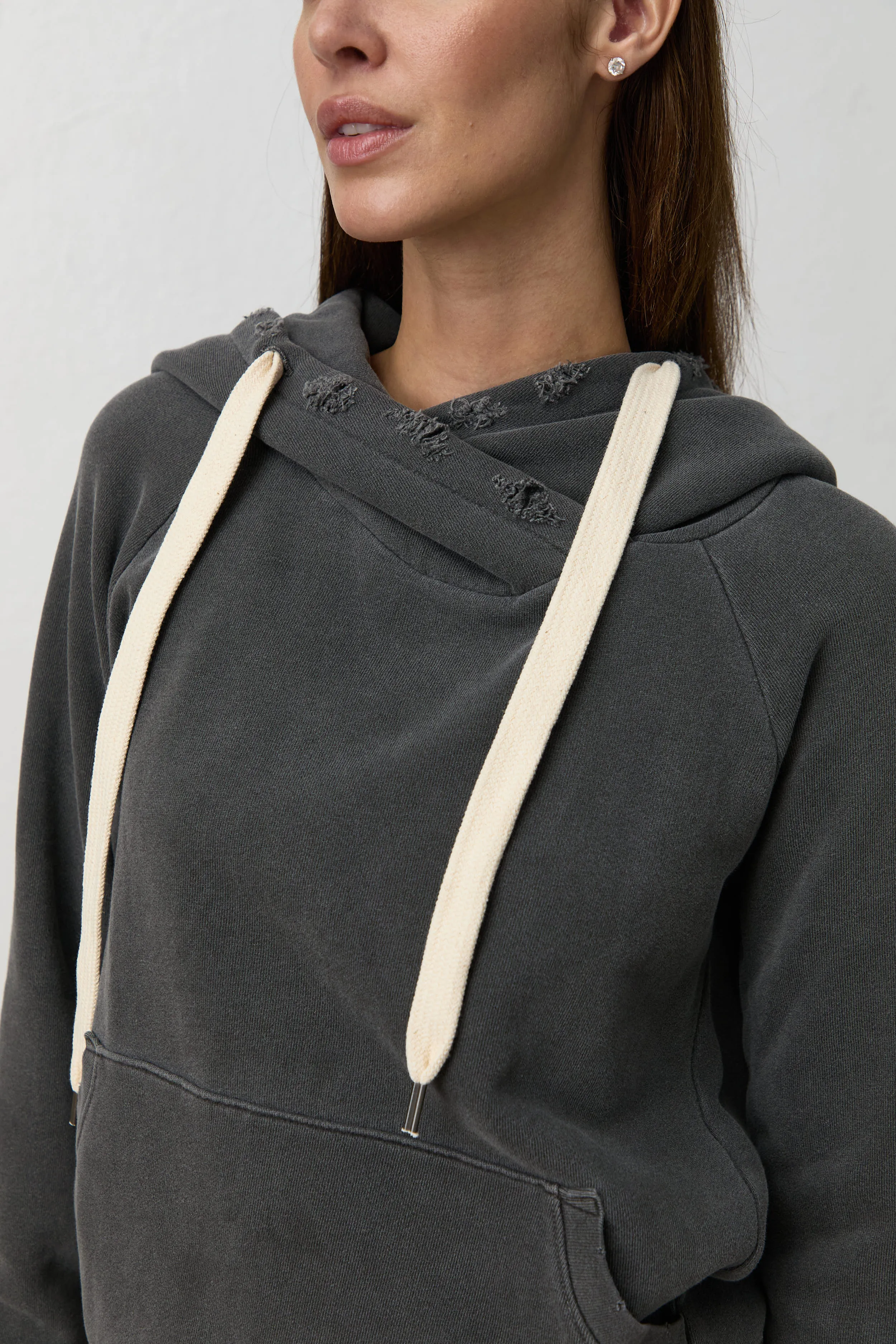 LISSE Aged Fitted Pullover Hoodie in Faded Black