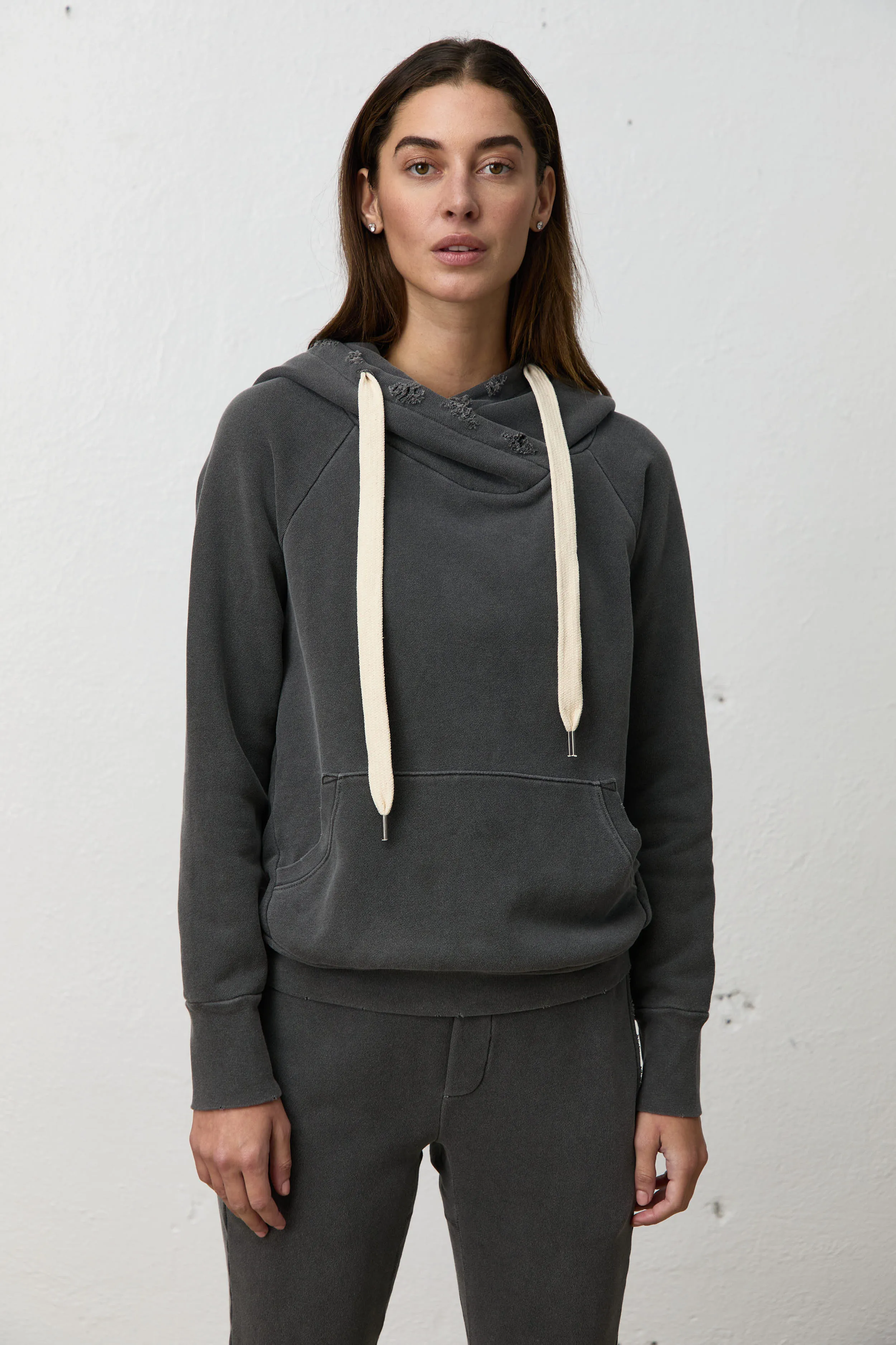 LISSE Aged Fitted Pullover Hoodie in Faded Black