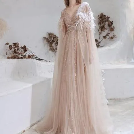 Luxury Detachable Shawl Evening Dress