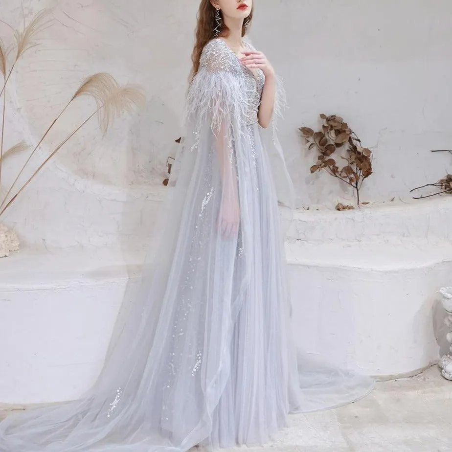 Luxury Detachable Shawl Evening Dress