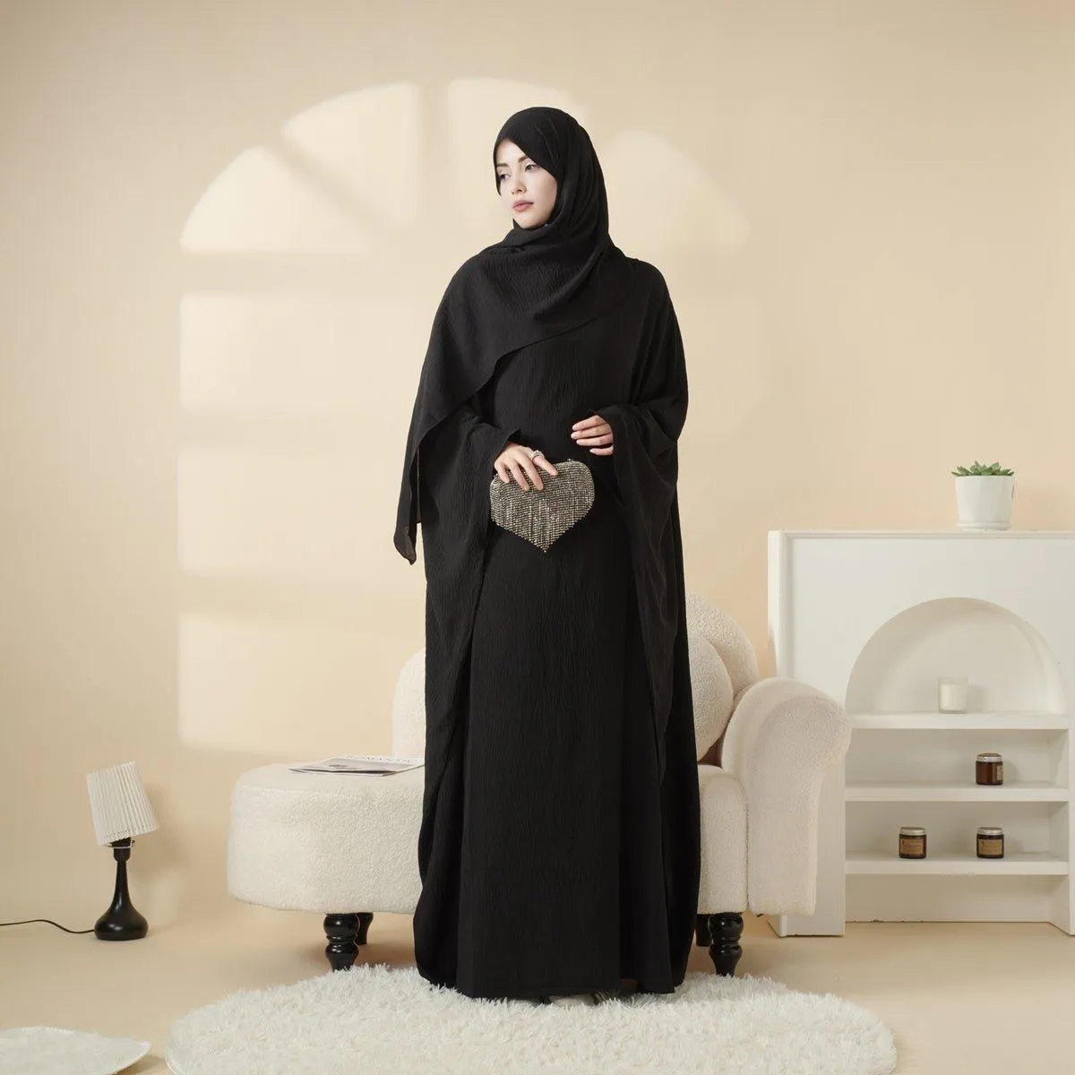 MA048 Butterfly Sleeve Plain Abaya