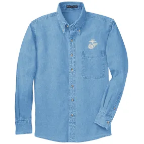 Marines Embroidered Faded Denim Button Up