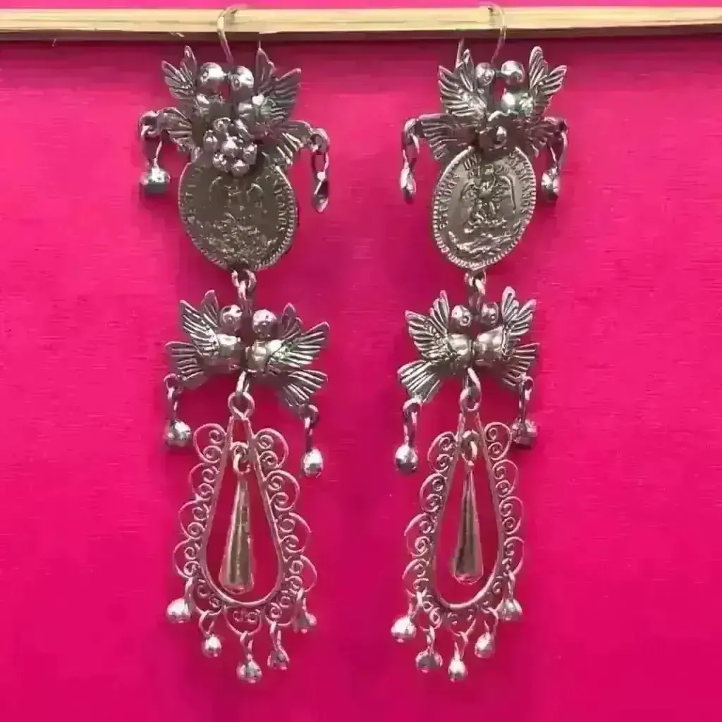 Mexican Mazahua silver earrings, handmade