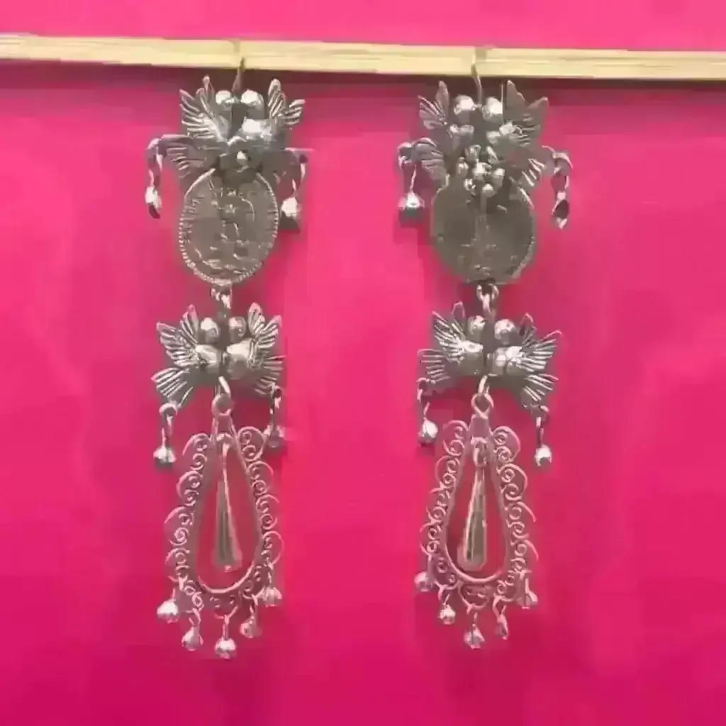 Mexican Mazahua silver earrings, handmade