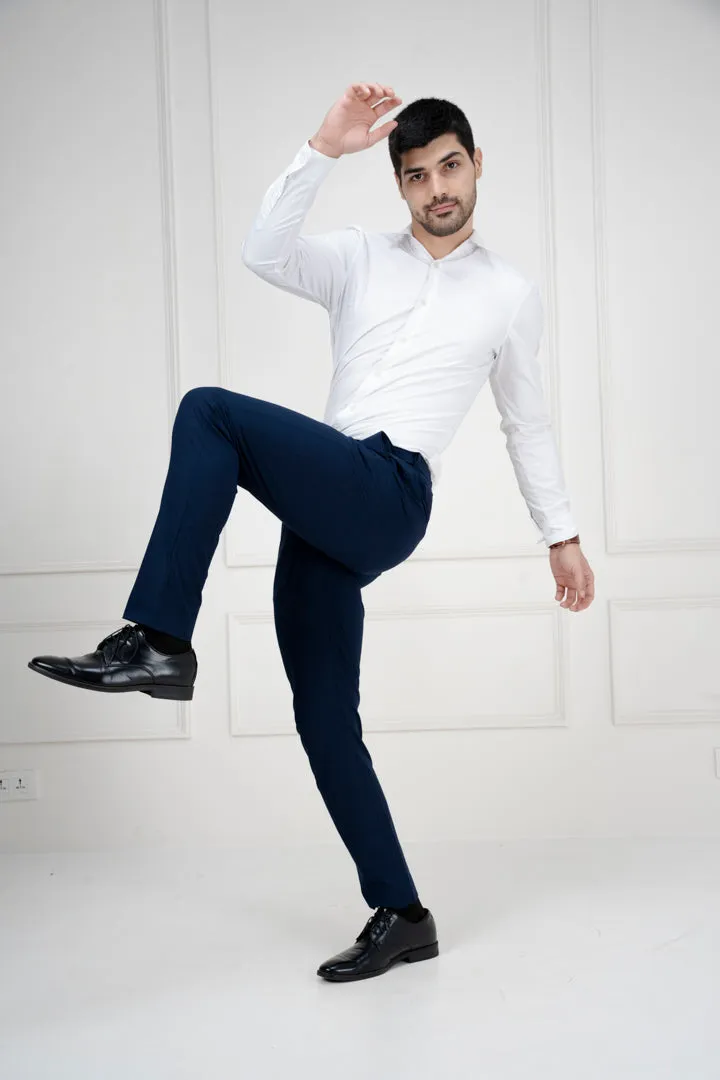 Navy Blue Slim Fit Stretch Formal Pants