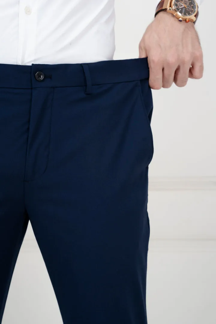 Navy Blue Slim Fit Stretch Formal Pants