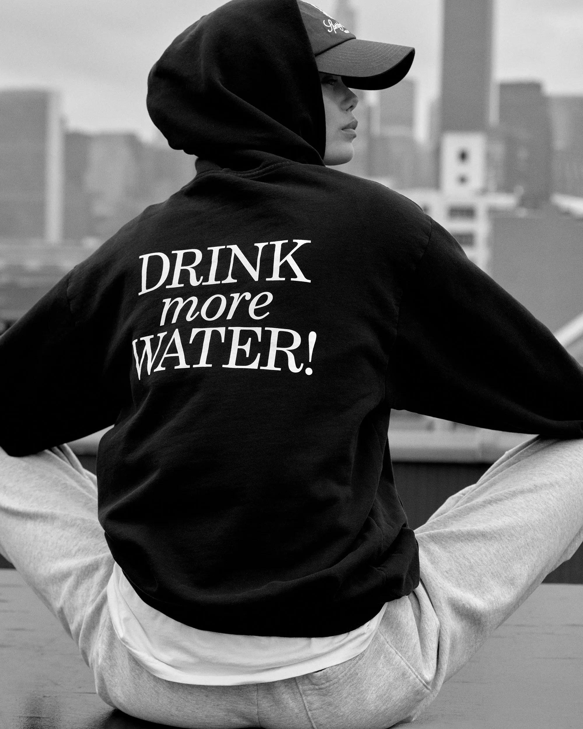 New Drink More Water Hoodie - Faded Black/White