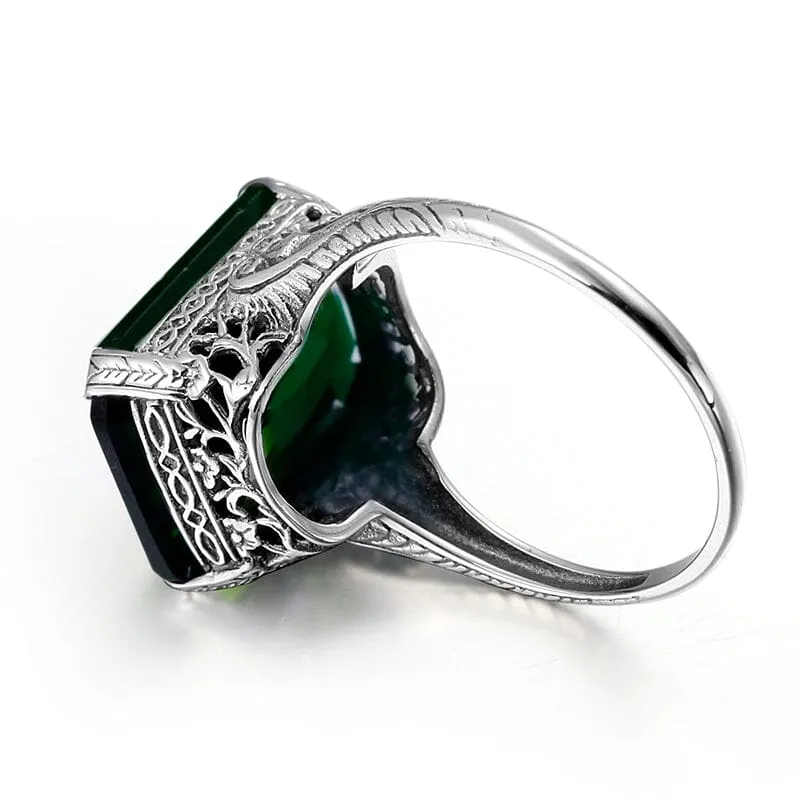 New Geometry Vintage Emerald Ring - 925 Sterling Silver