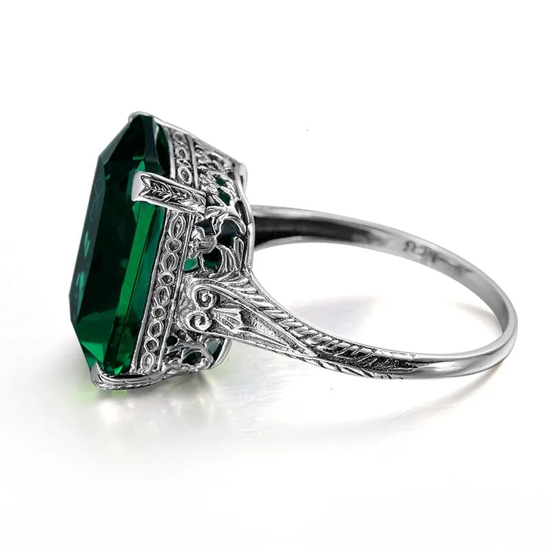 New Geometry Vintage Emerald Ring - 925 Sterling Silver