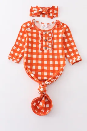 Orange plaid hairband baby gown