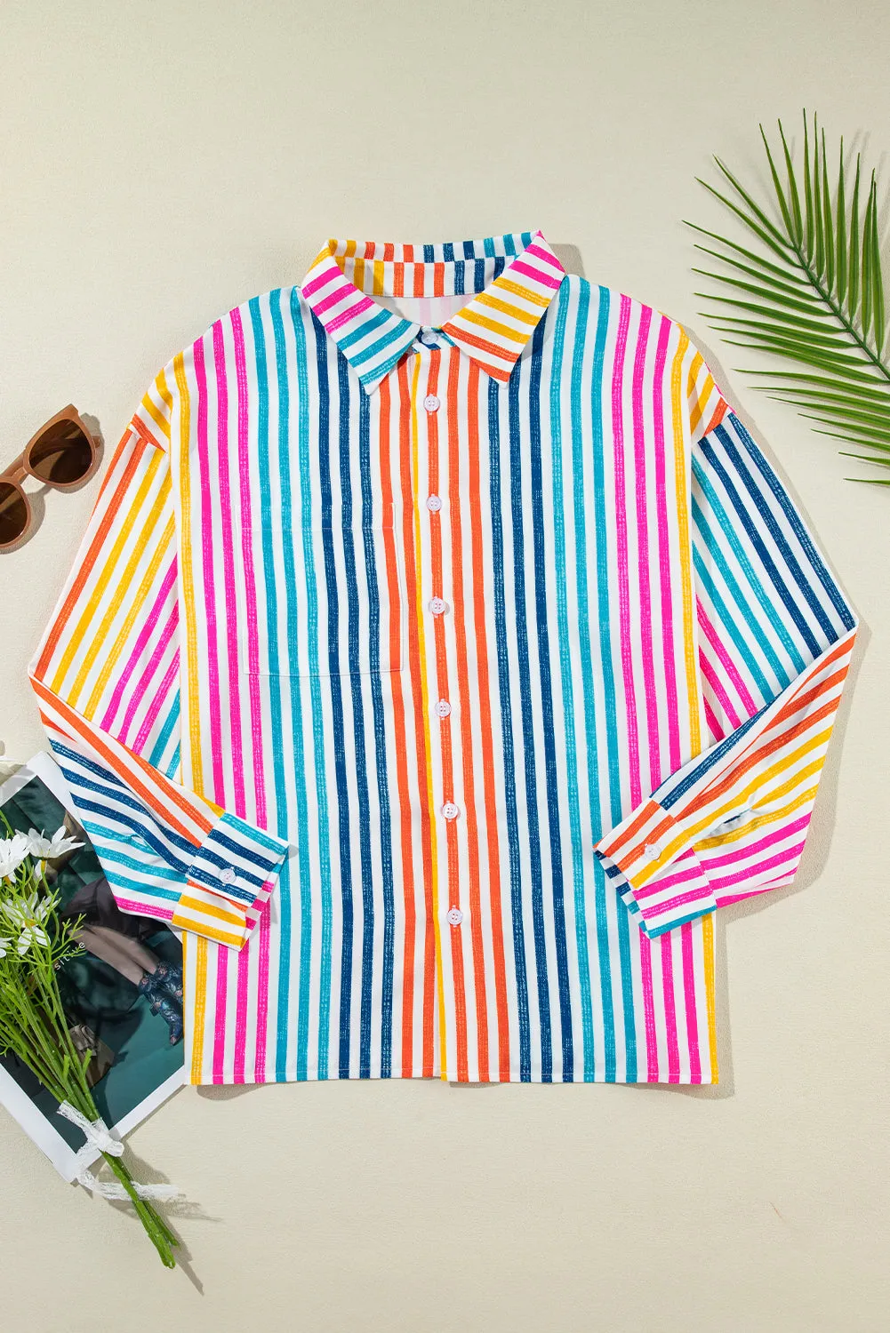 Orange Stripe Multicolor Loose Shirt