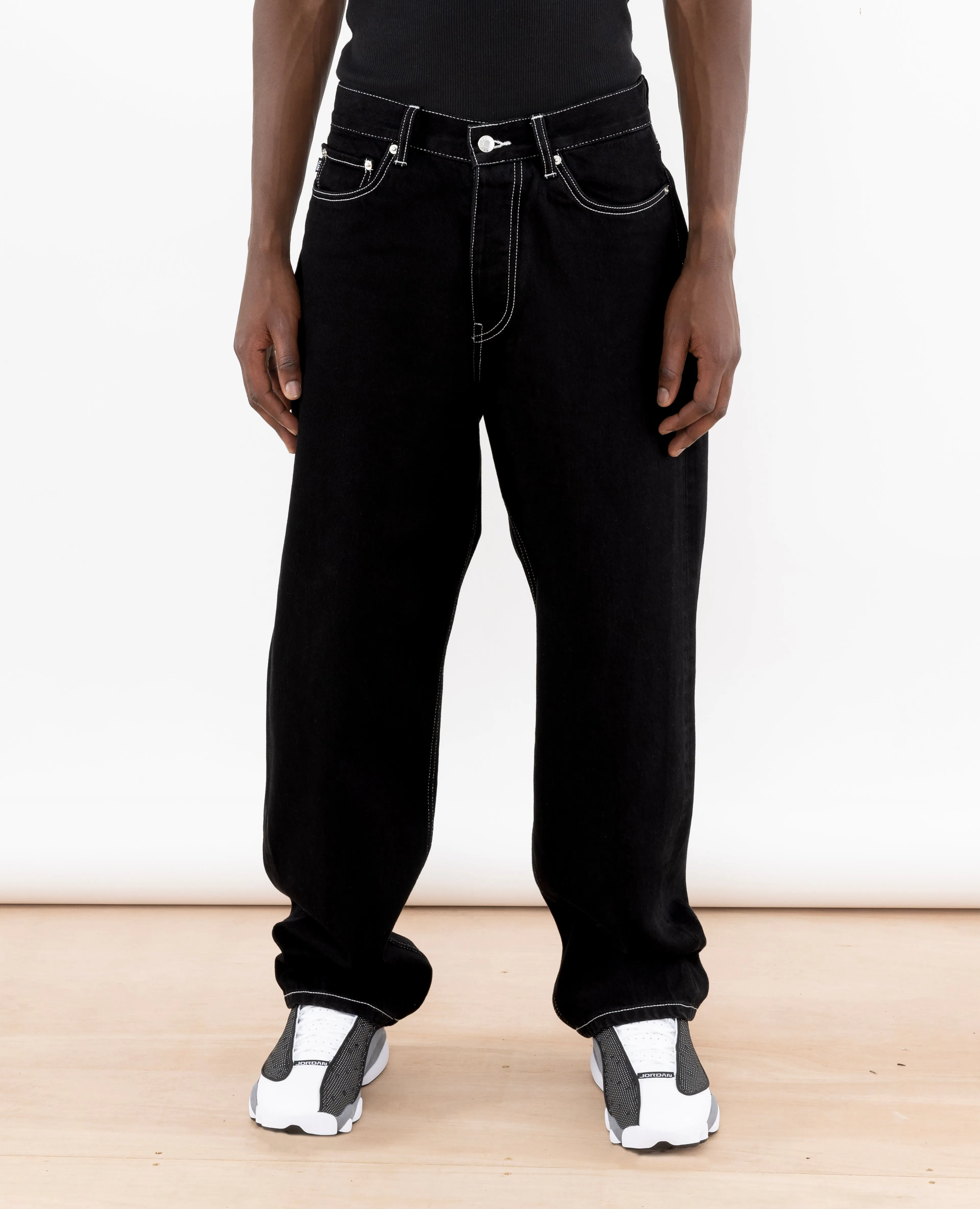 Patta Black Loose Denim Pants with Contrast Stitching