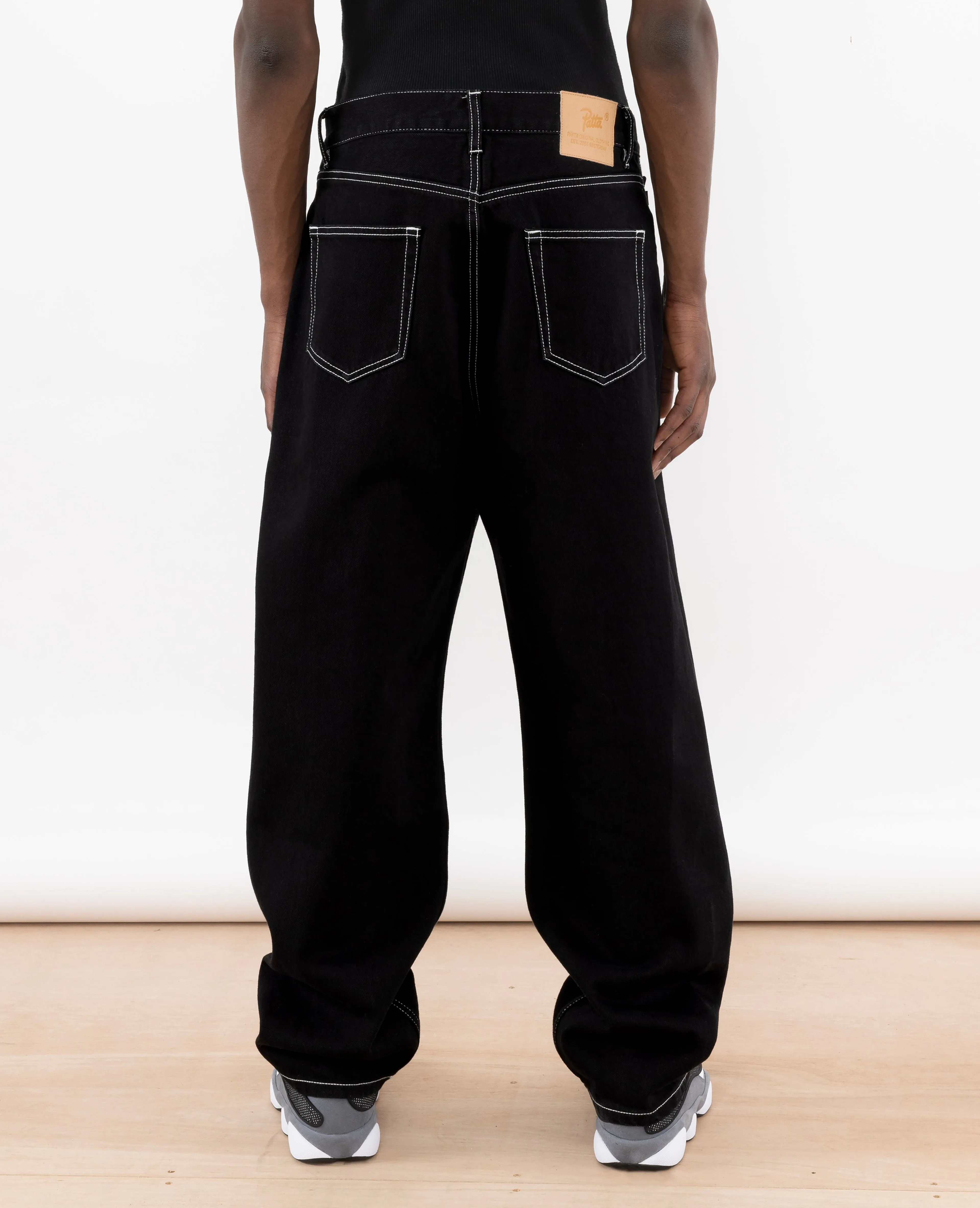 Patta Black Loose Denim Pants with Contrast Stitching