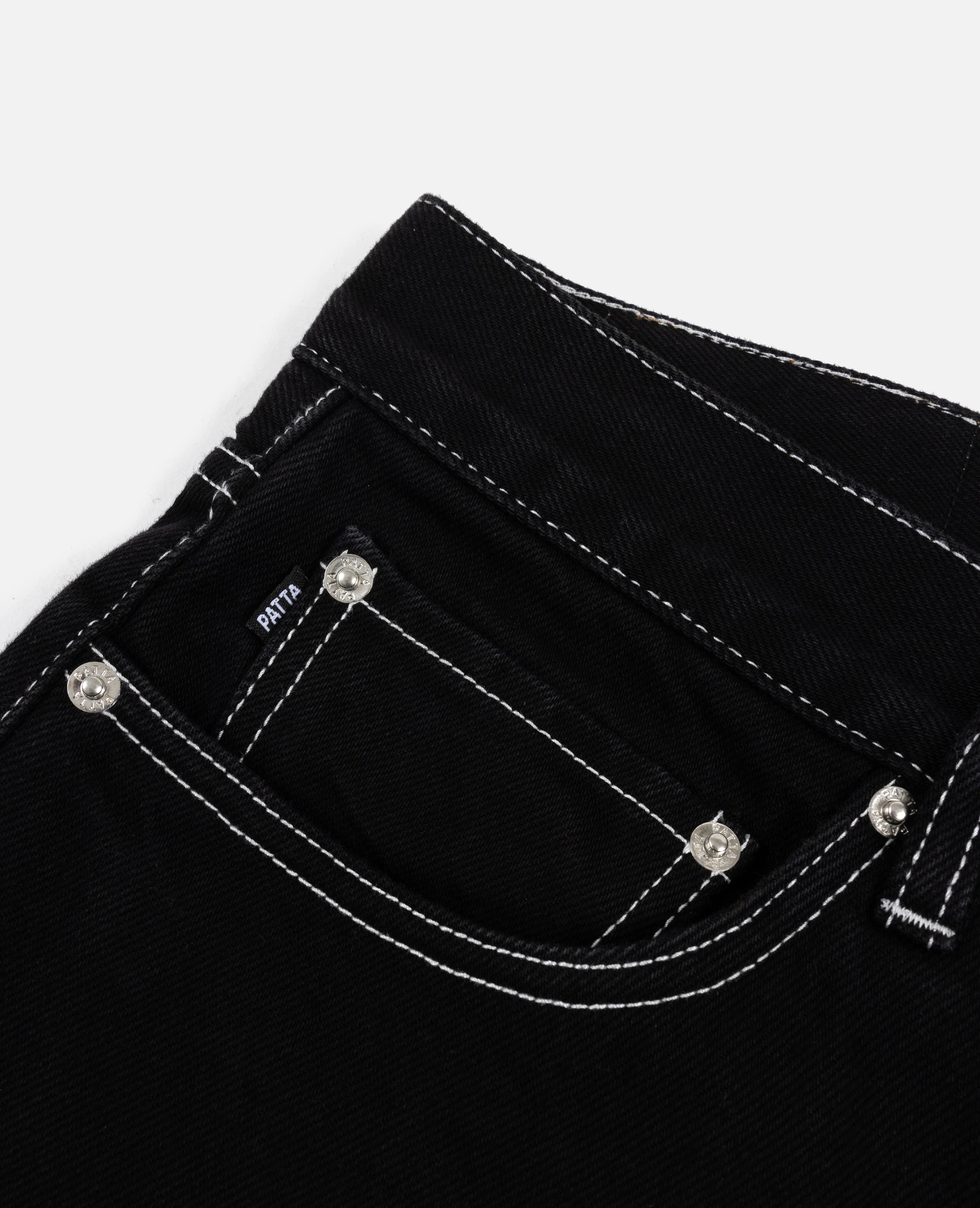 Patta Black Loose Denim Pants with Contrast Stitching