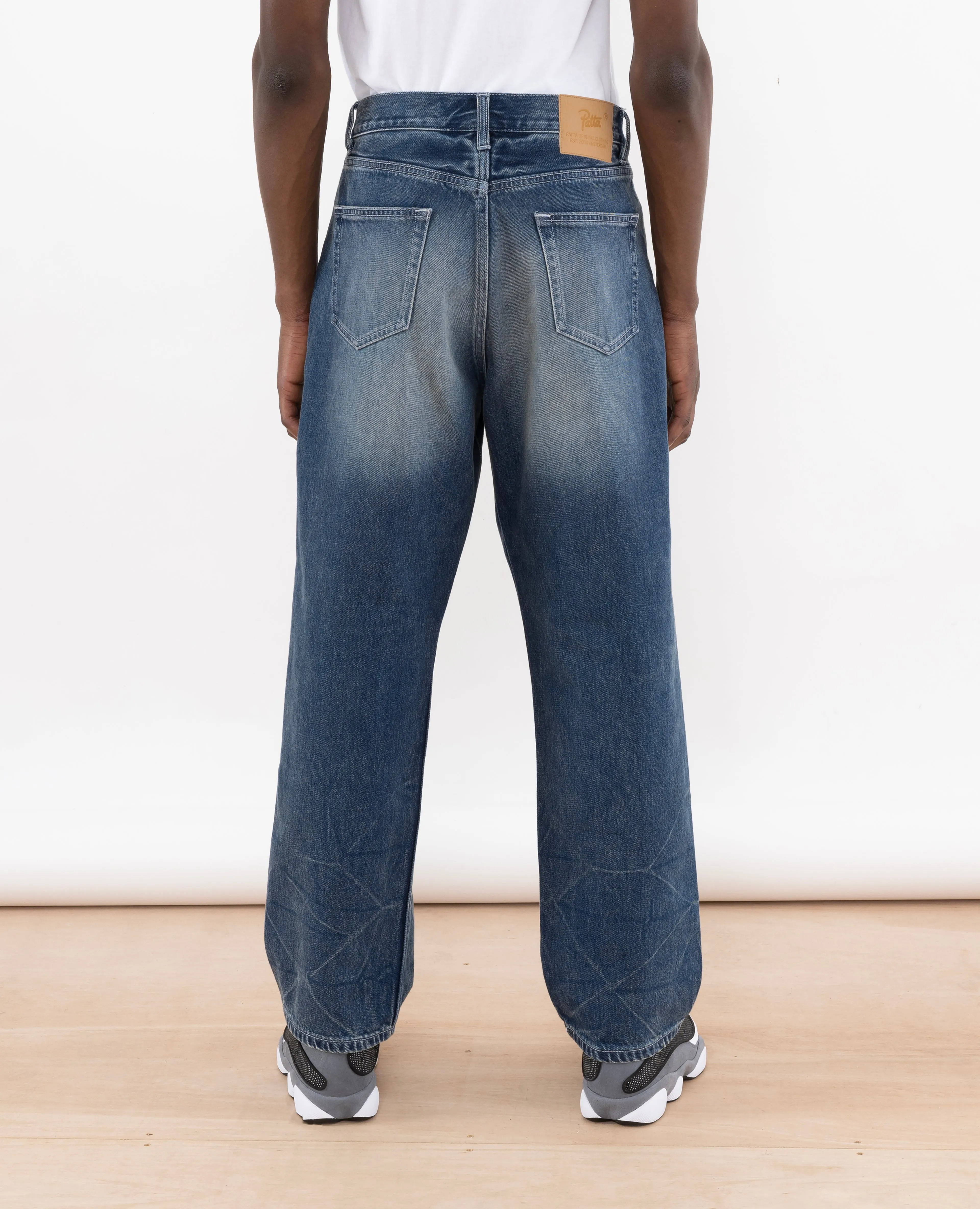 Washed Denim Blue Loose Fit Patta Denim Pants